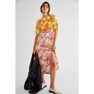 Never Fully Dressed Pink Dixie Leopard Midi Dress Floral Hippie Boho 70s Size 16